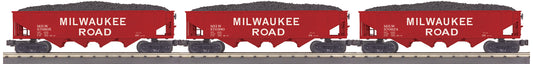 MTH 30-70138 - RailKing - 4-Bay Hopper Car Set "Milwaukee Road" (3-Car)