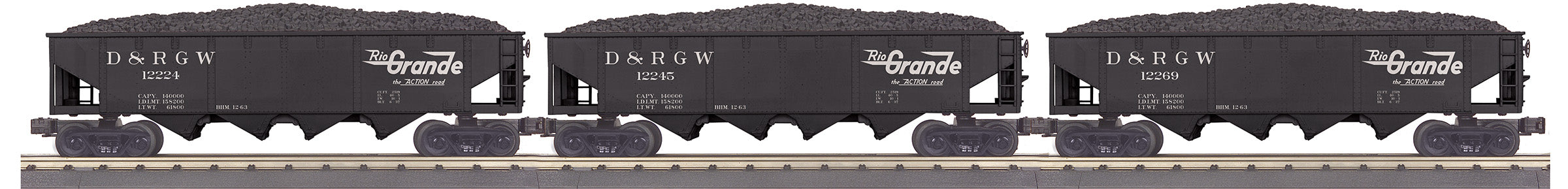 MTH 30-70140 - 4-Bay Hopper Car Set "Denver & Rio Grande" (3-Car)