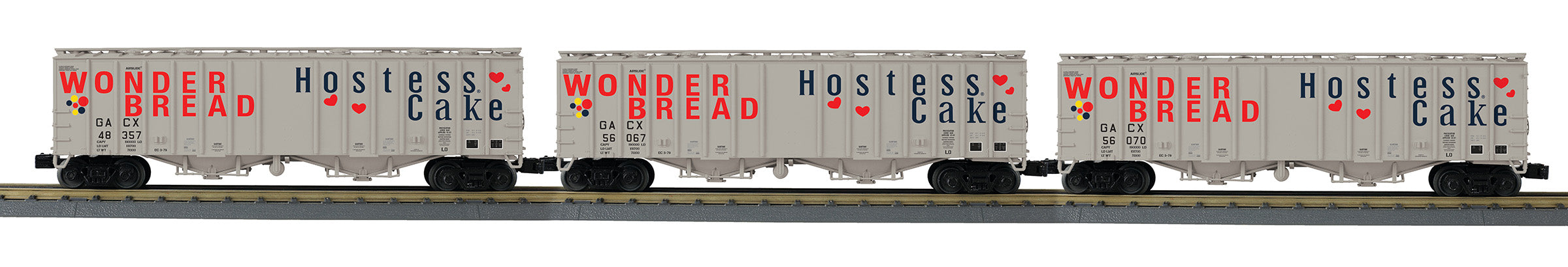 MTH 30-70144 - Airslide Hopper Car "Wonder Bread" (3-Car) Hostess Cake