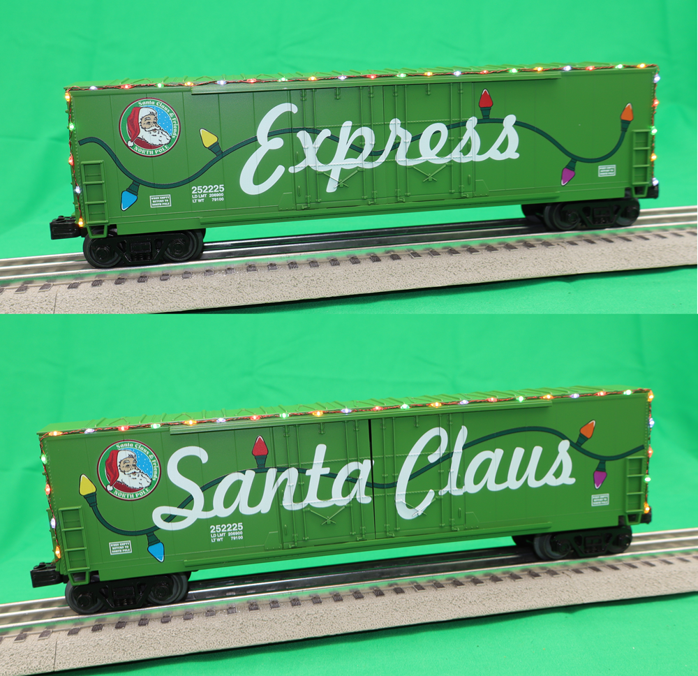 MTH 30-70151 - 50’ Double Door Plugged Boxcar Set "Christmas" w/ LED Lights (4-Car)