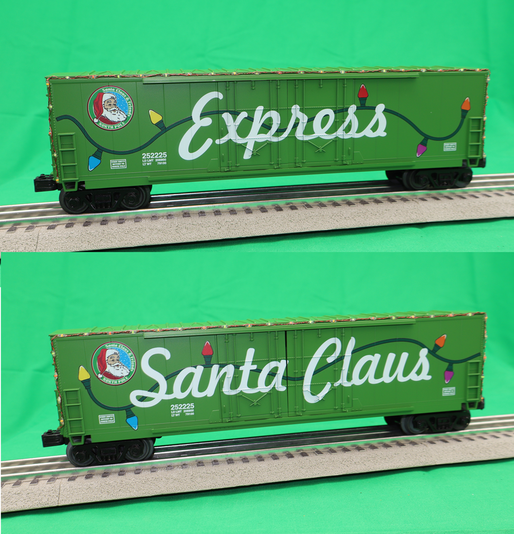 MTH 30-70151 - 50’ Double Door Plugged Boxcar Set "Christmas" w/ LED Lights (4-Car)