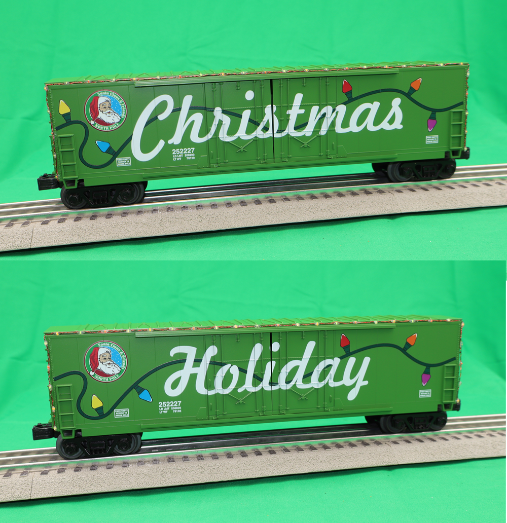 MTH 30-70151 - 50’ Double Door Plugged Boxcar Set "Christmas" w/ LED Lights (4-Car)