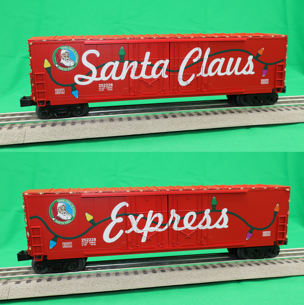 MTH 30-70151 - 50’ Double Door Plugged Boxcar Set "Christmas" w/ LED Lights (4-Car)