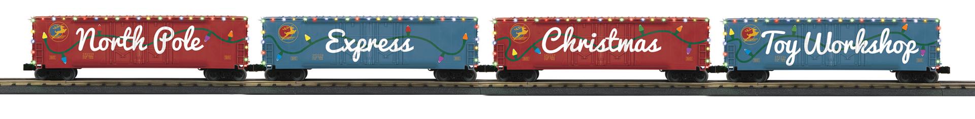 MTH 30-70152 - 50’ Double Door Plugged Boxcar Set "North Pole" w/ LED Lights (4-Car)