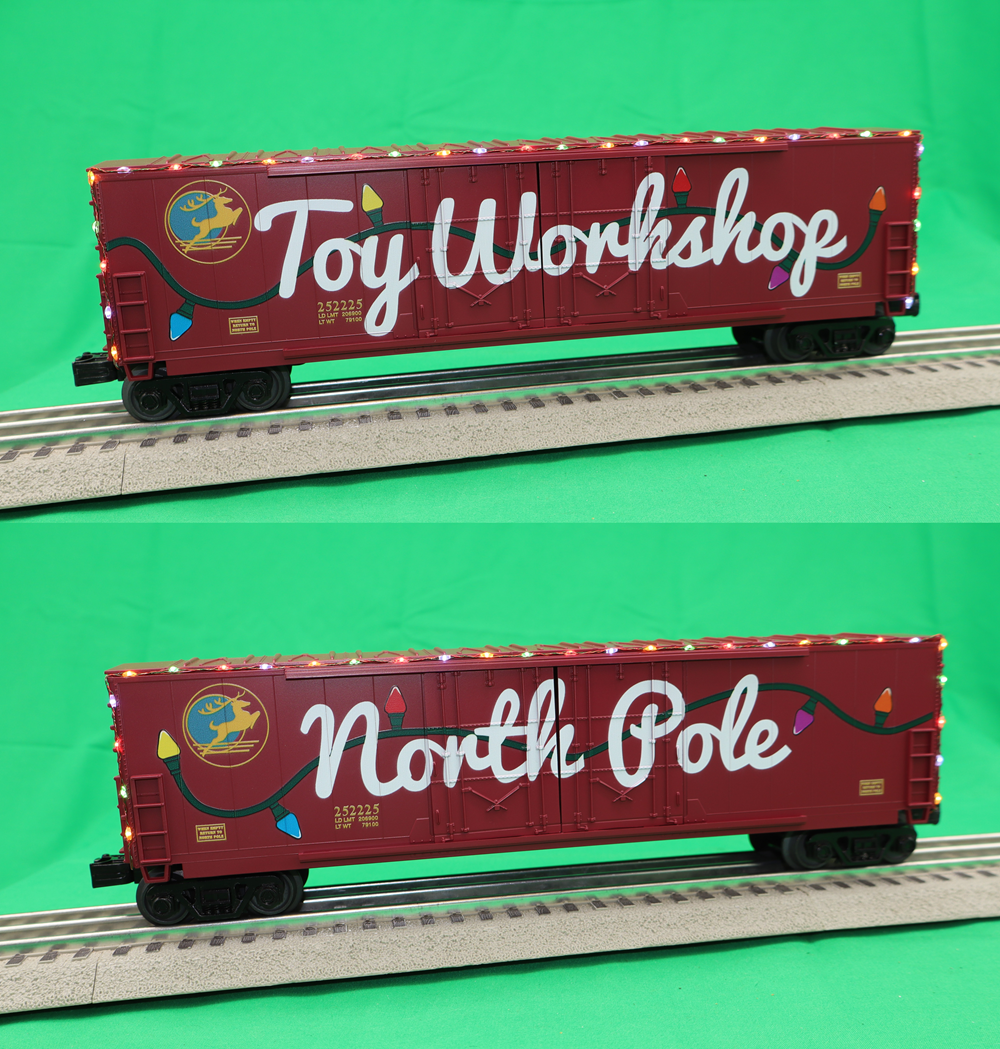 MTH 30-70152 - 50’ Double Door Plugged Boxcar Set "North Pole" w/ LED Lights (4-Car)