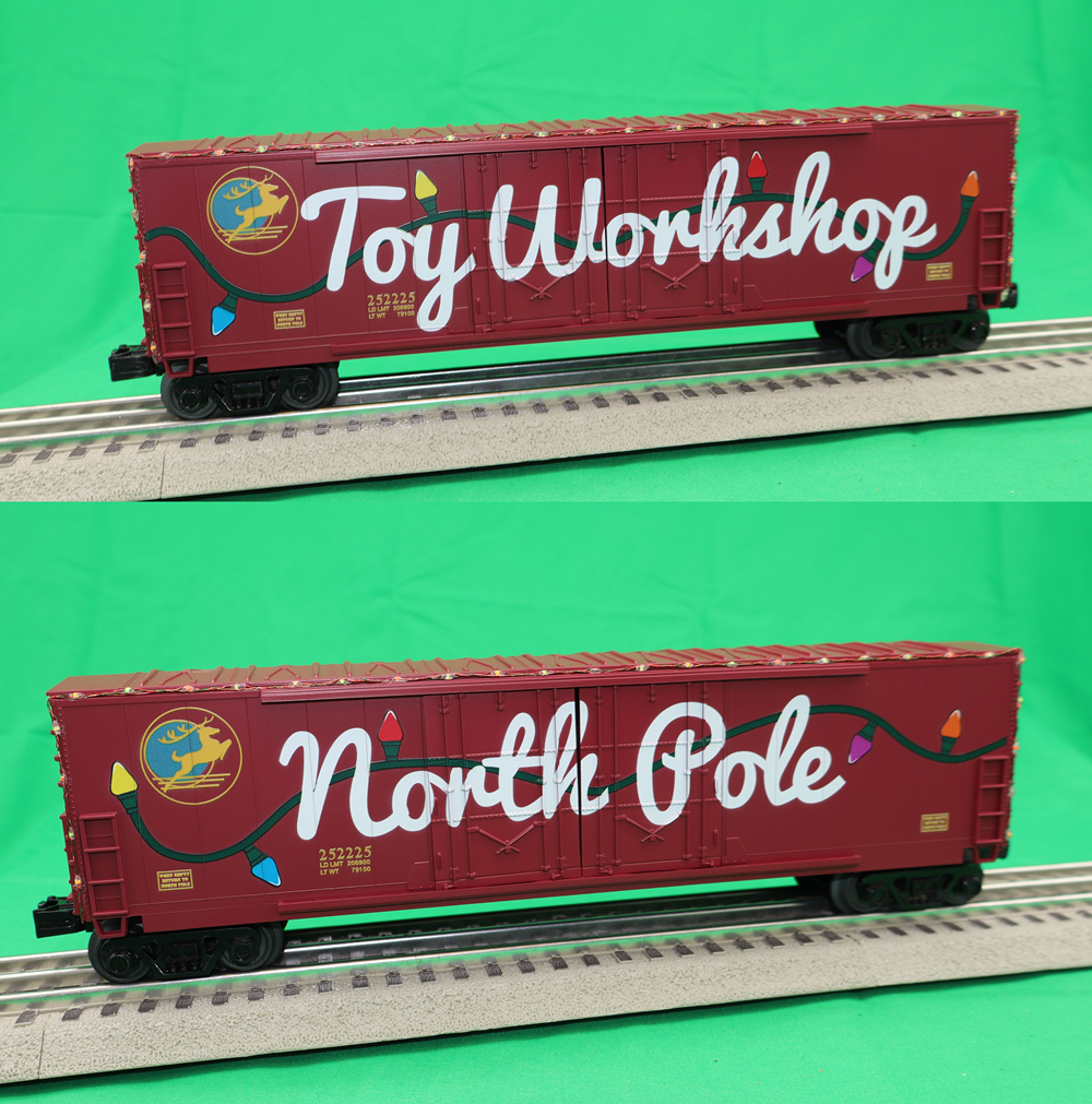 MTH 30-70152 - 50’ Double Door Plugged Boxcar Set "North Pole" w/ LED Lights (4-Car)