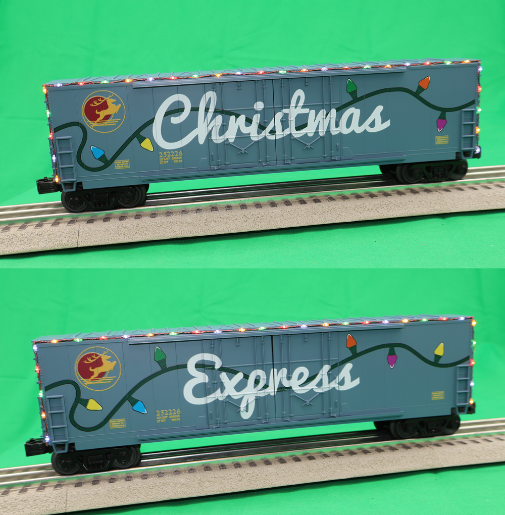MTH 30-70152 - 50’ Double Door Plugged Boxcar Set "North Pole" w/ LED Lights (4-Car)