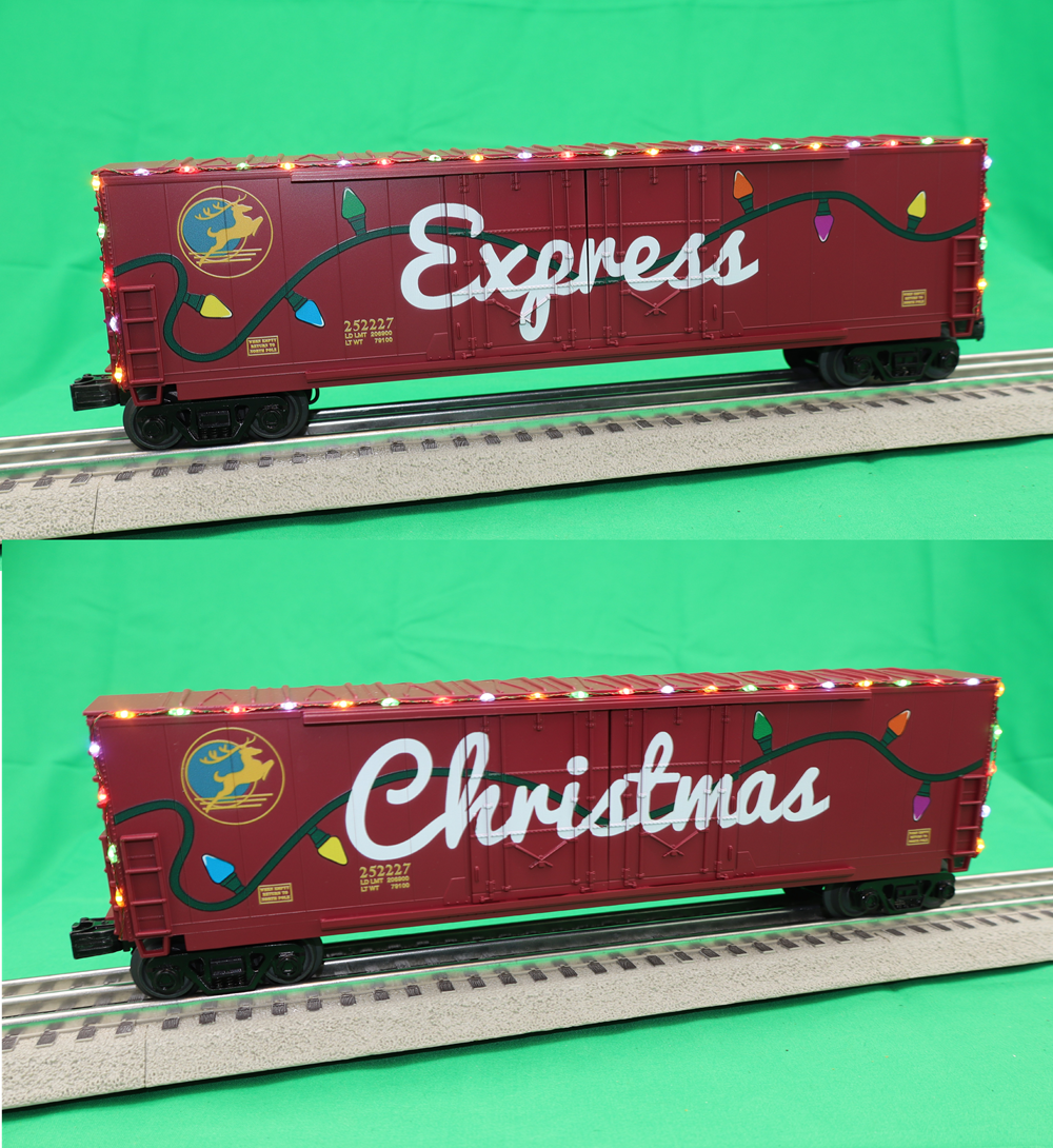 MTH 30-70152 - 50’ Double Door Plugged Boxcar Set "North Pole" w/ LED Lights (4-Car)