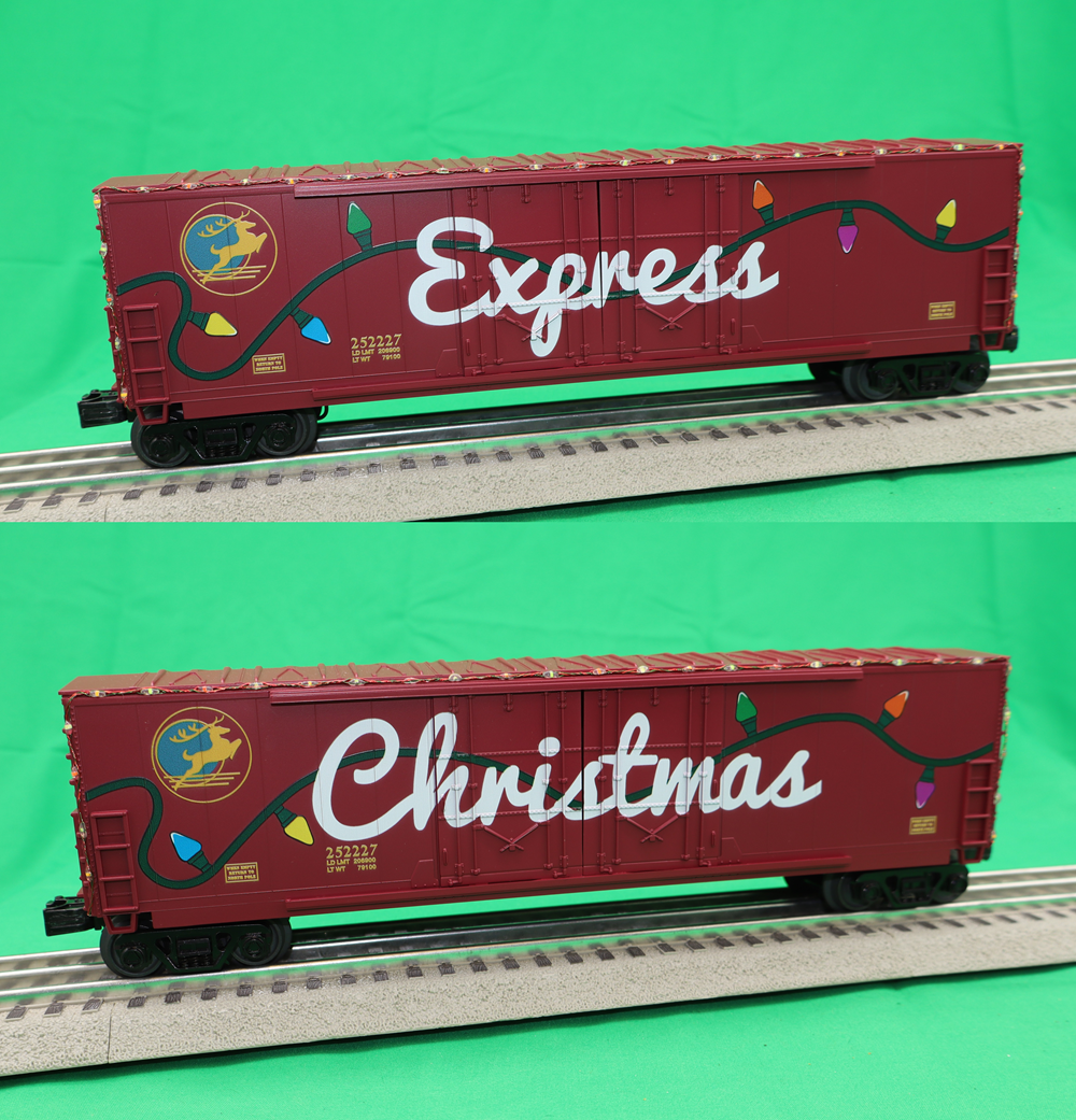 MTH 30-70152 - 50’ Double Door Plugged Boxcar Set "North Pole" w/ LED Lights (4-Car)