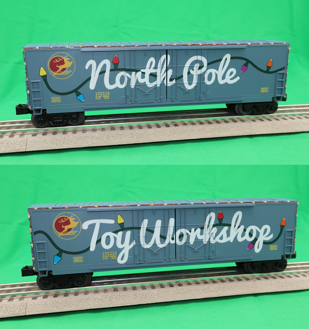 MTH 30-70152 - 50’ Double Door Plugged Boxcar Set "North Pole" w/ LED Lights (4-Car)
