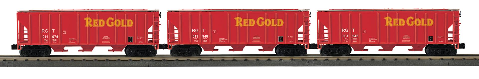 MTH 30-70163 - Ps-2 Discharge Hopper Set "Red Gold" (3-Car) - Custom Run for MrMuffin'sTrains