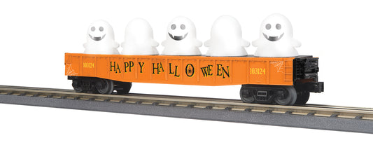 MTH 30-72246 - RailKing - Gondola Car "Halloween" w/ Flickering Lighted Ghosts (Orange)