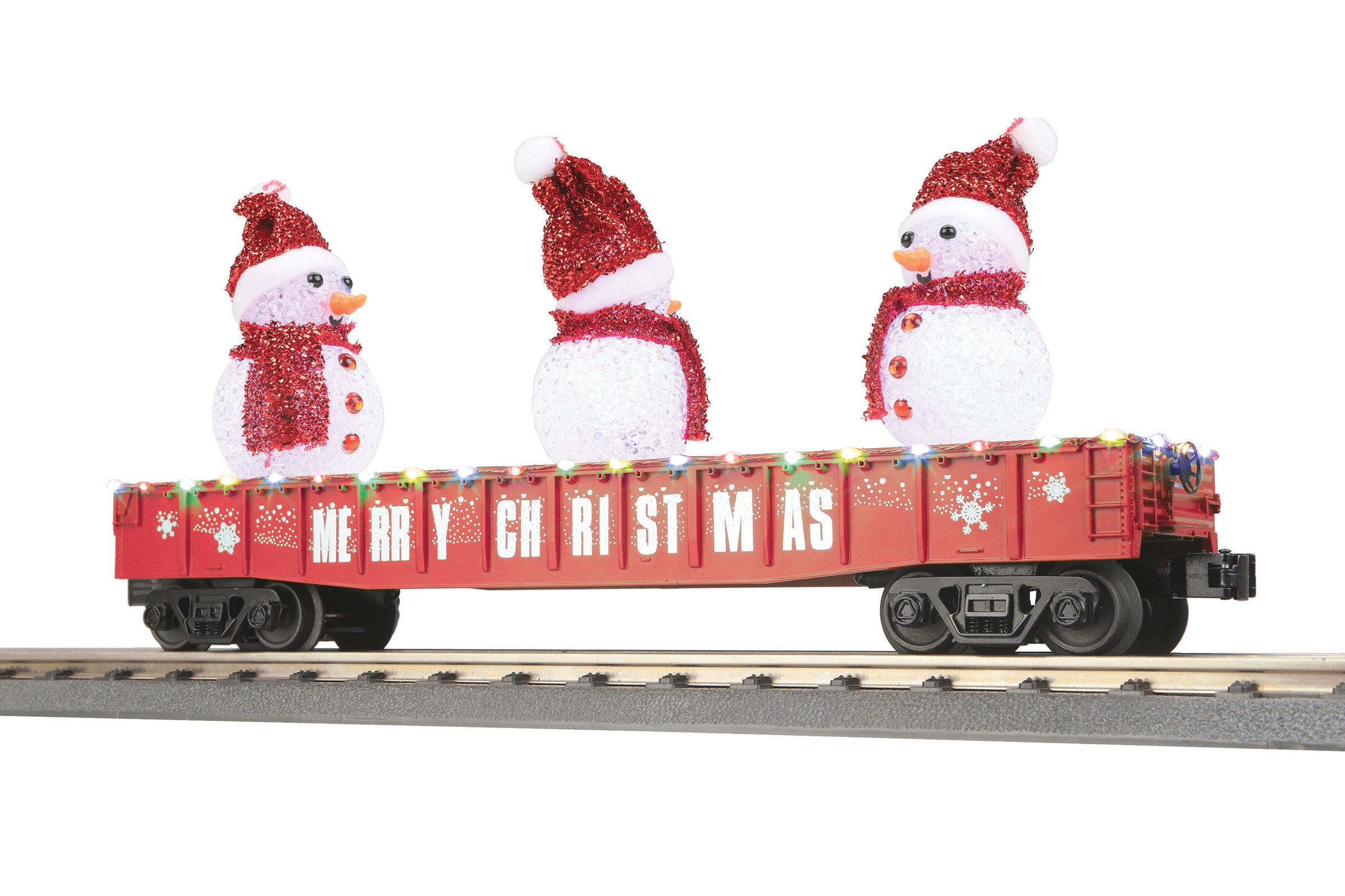 MTH 30-72247 - Gondola Car "Christmas" #2024 w/ LED Christmas Lights & Lighted Snowmen (Red)