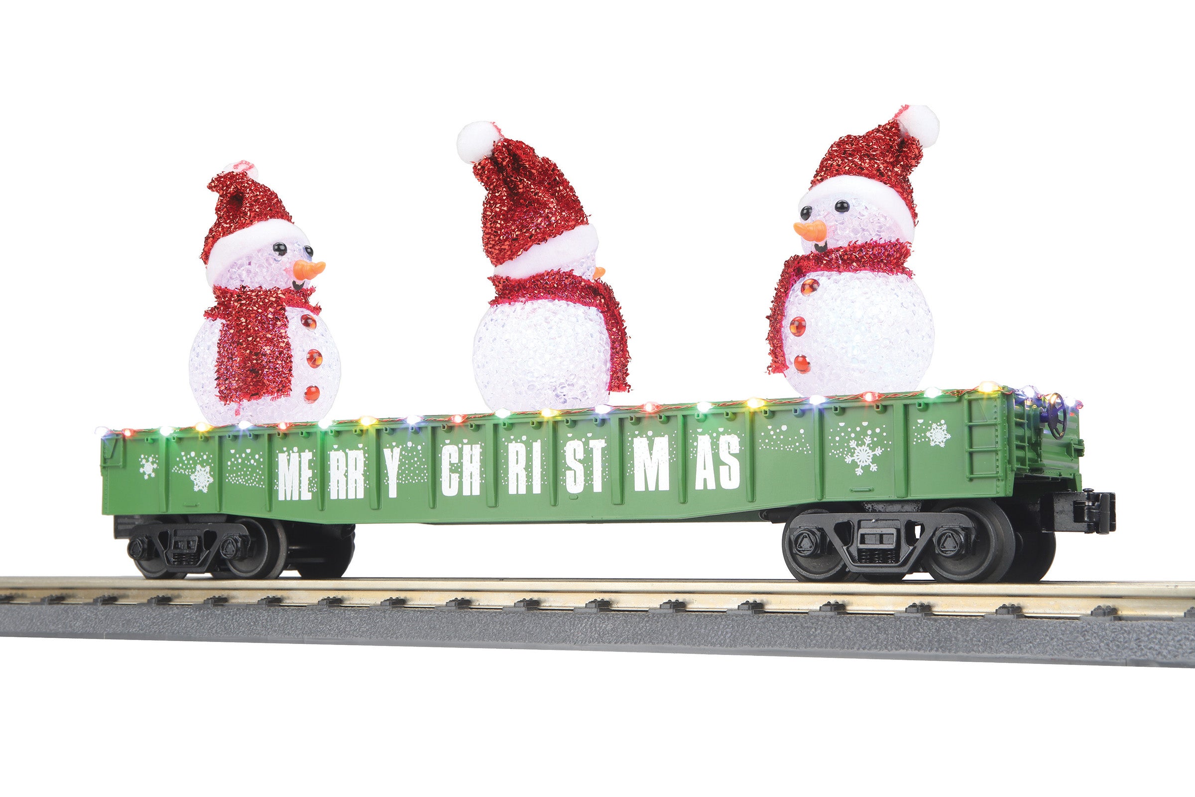 MTH 30-72248 - Gondola Car "Christmas" #2024 w/ LED Christmas Lights & Lighted Snowmen (Green)