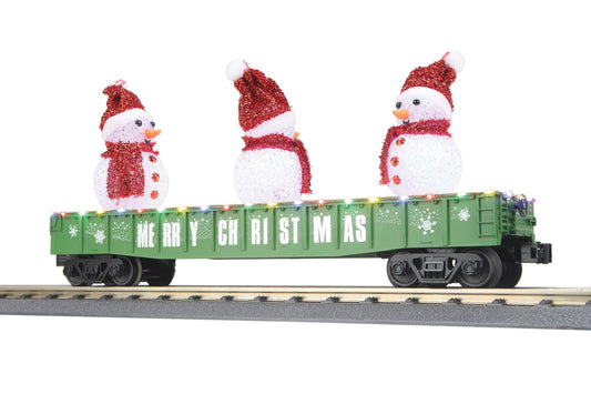 MTH 30-72272 - RailKing - Gondola Car "Christmas" w/ LED Christmas Lights & Lighted Snowmen