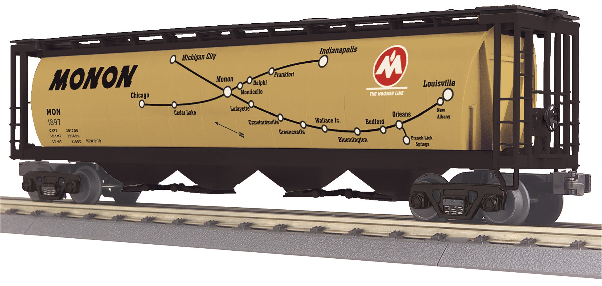 MTH 30-75744 - 4-Bay Cylindrical Hopper Car "Monon" #1887 (Map) - Custom Run for MrMuffin'sTrains