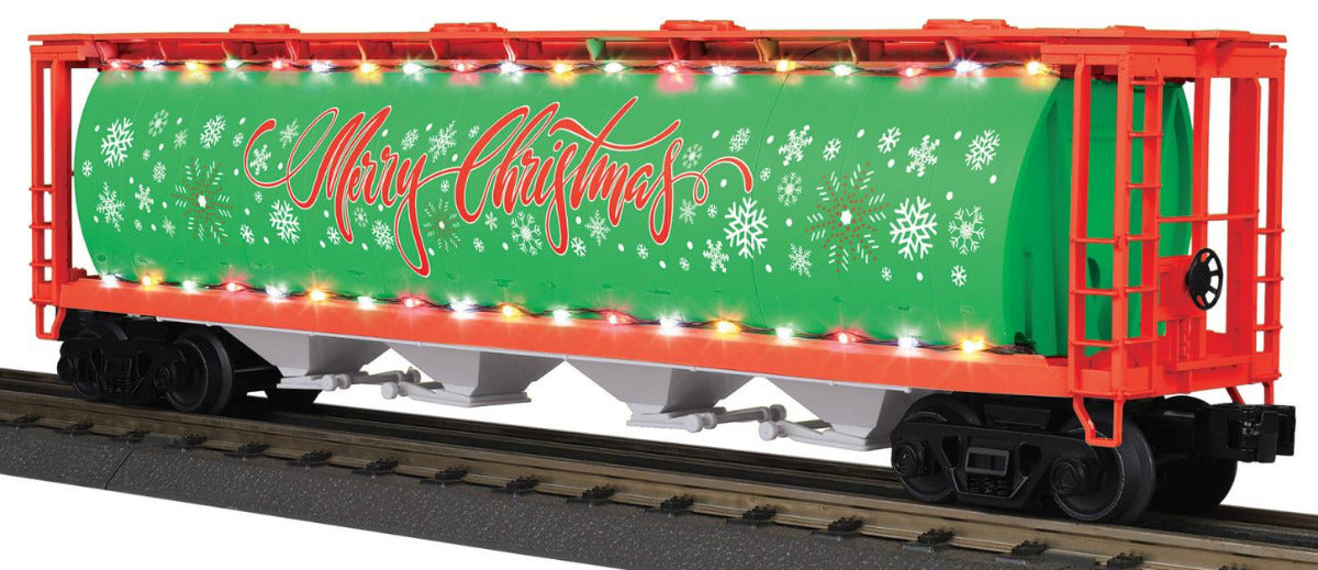 MTH 30-75792 - RailKing - 4-Bay Cylindrical Hopper Car "Christmas" #2026 w/ LEDs