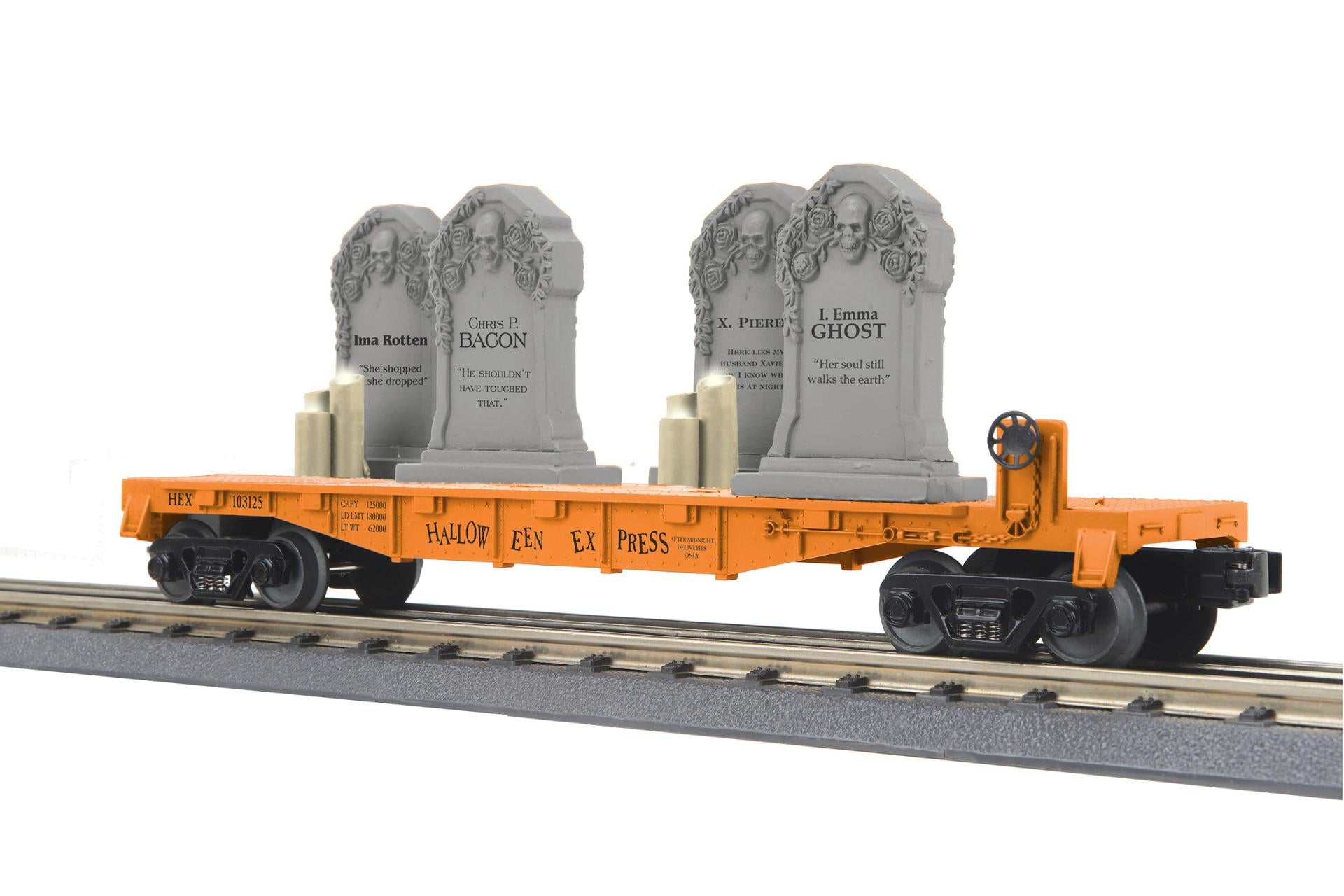 MTH 30-76926 - Flat Car "Halloween" #103125 w/ Headstones & Flickering Lighted Candles