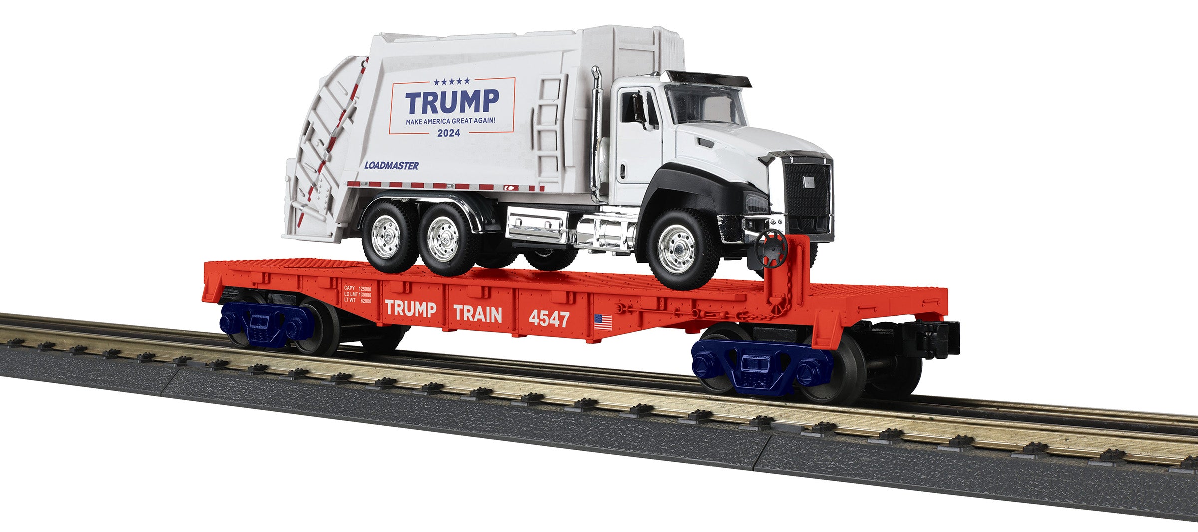 MTH 30-76928 - Flat Car "Donald J. Trump" #4547 w/ Garbage Truck