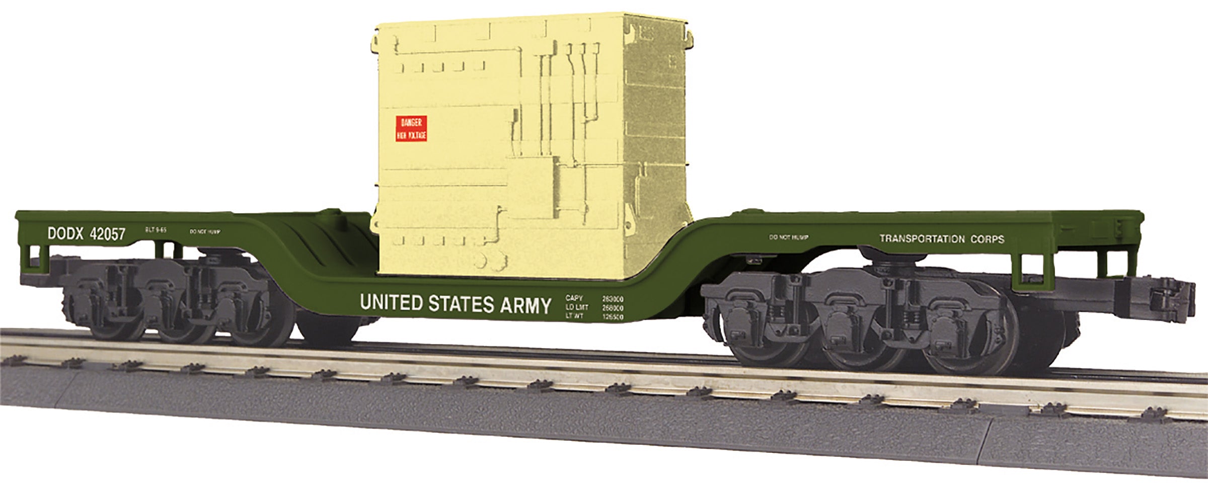 MTH 30-76932 - Dep. Center Flat Car "U.S. Army" #42057 w/ Transformer Load