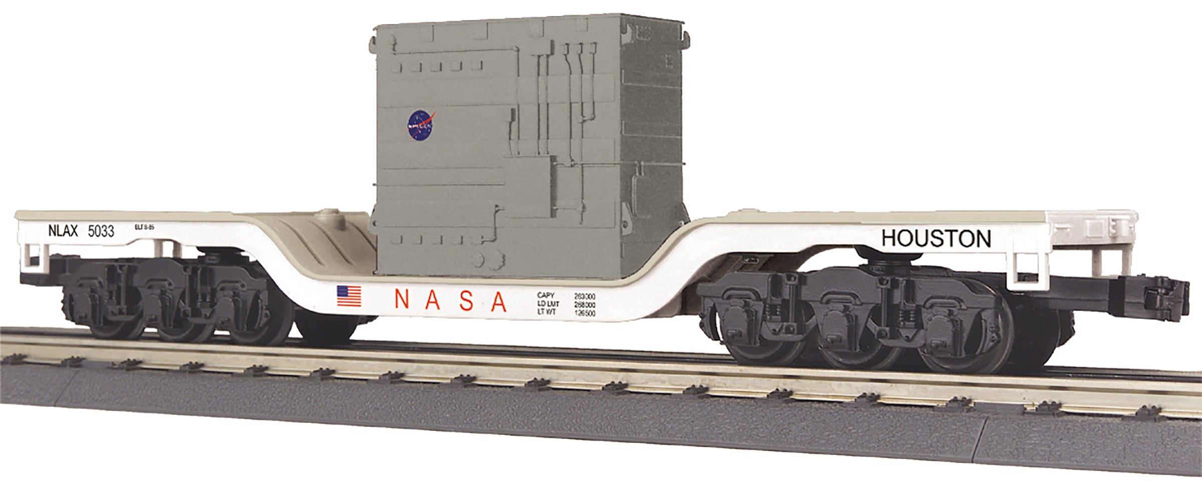 MTH 30-76933 - Dep. Center Flat Car "NASA" #5033 w/ Transformer Load