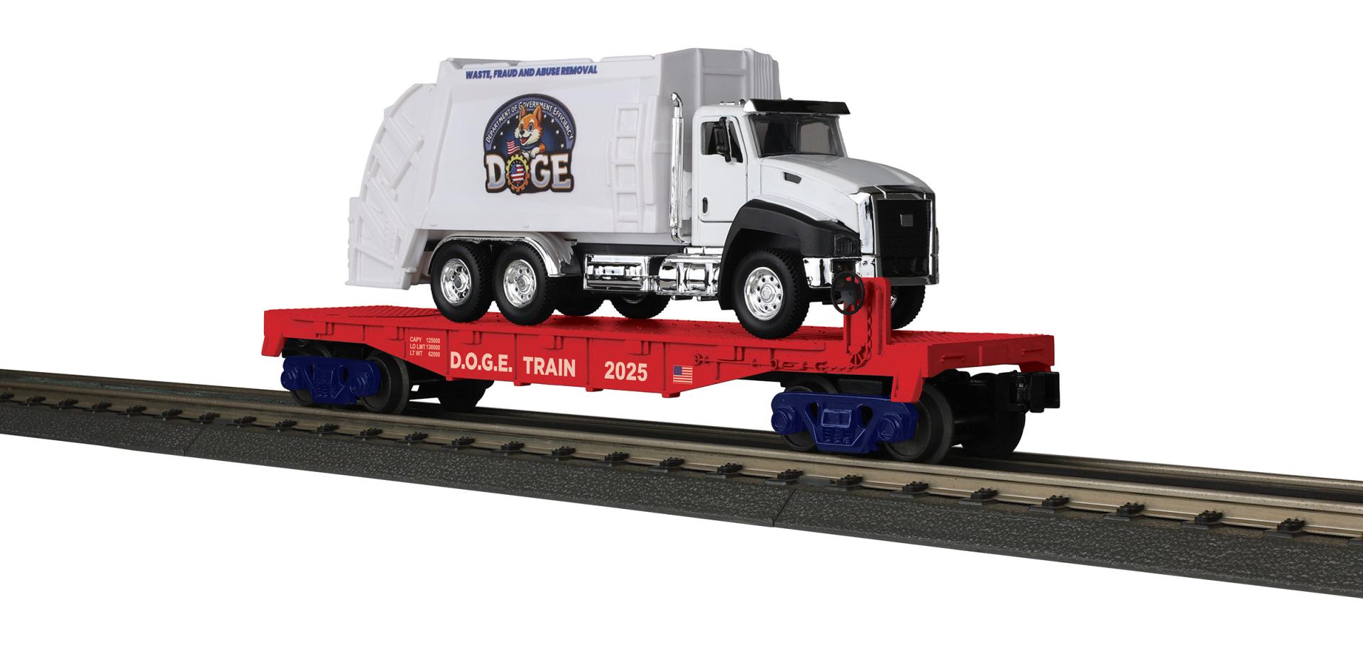 MTH 30-76957 - Flat Car "D.O.G.E." #2025 w/ Garbage Truck