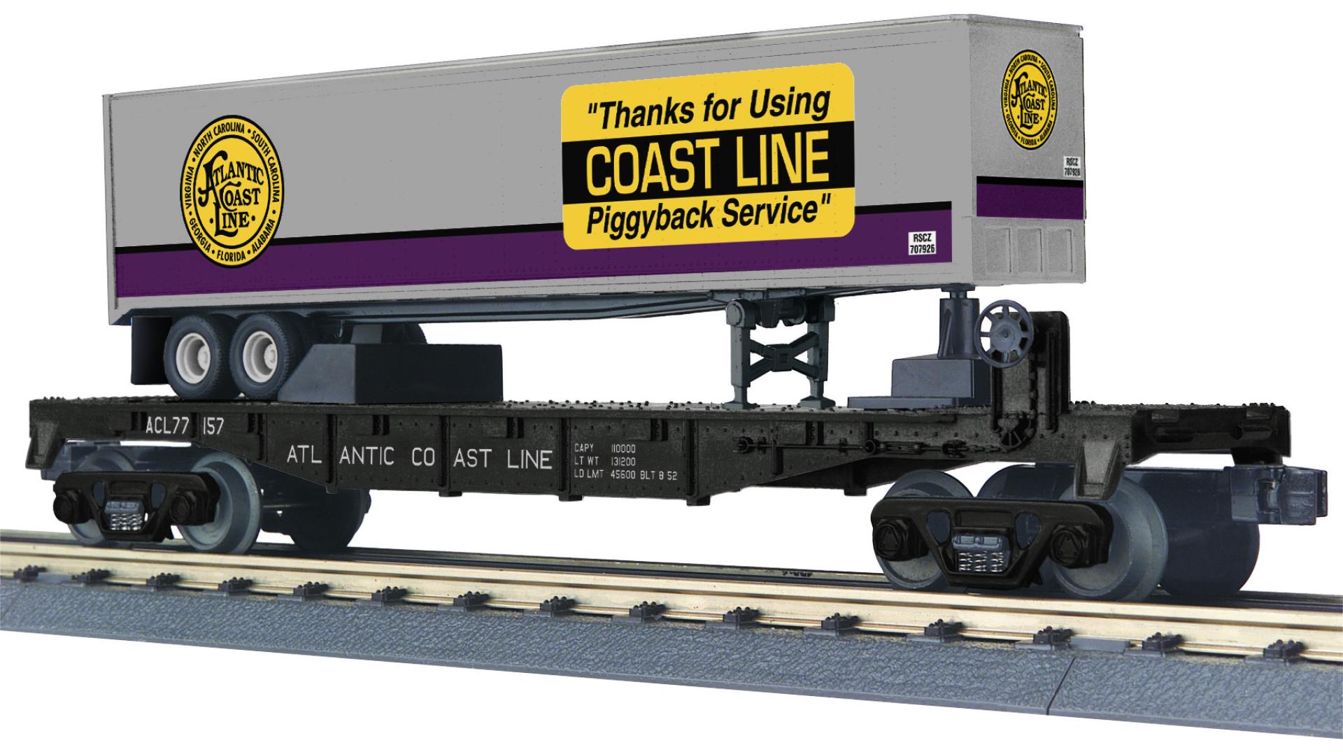 MTH 30-76962 - Flat Car "Atlantic Coast Line" #77157 w/ 40’ Trailer