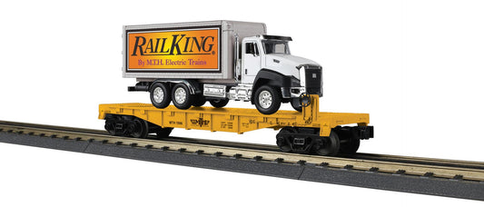 MTH 30-76965 - RailKing - Flat Car "MTH Electric Trains" #1996 w/ Box Truck