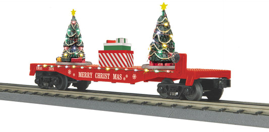 MTH 30-76992 - RailKing - Flat Car "Christmas" #2026 w/ Lighted Christmas Trees