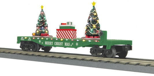 MTH 30-76993 - RailKing - Flat Car "Christmas" #2026 w/ Lighted Christmas Trees