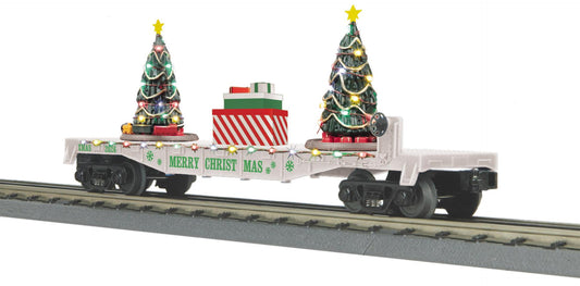 MTH 30-76994 - RailKing - Flat Car "Christmas" #2026 w/ Lighted Christmas Trees