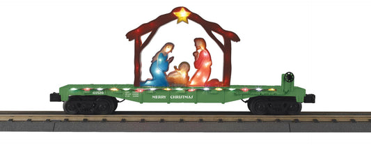 MTH 30-76995 - RailKing - Flat Car "Christmas" #2026 w/ Lighted Nativity Scene - Sold out