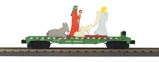 MTH 30-76996 - RailKing - Flat Car "Christmas" #122526 w/ Lighted Shepherd Scene