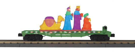 MTH 30-76997 - RailKing - Flat Car "Christmas" #122526 w/ Lighted Wise Men Scene