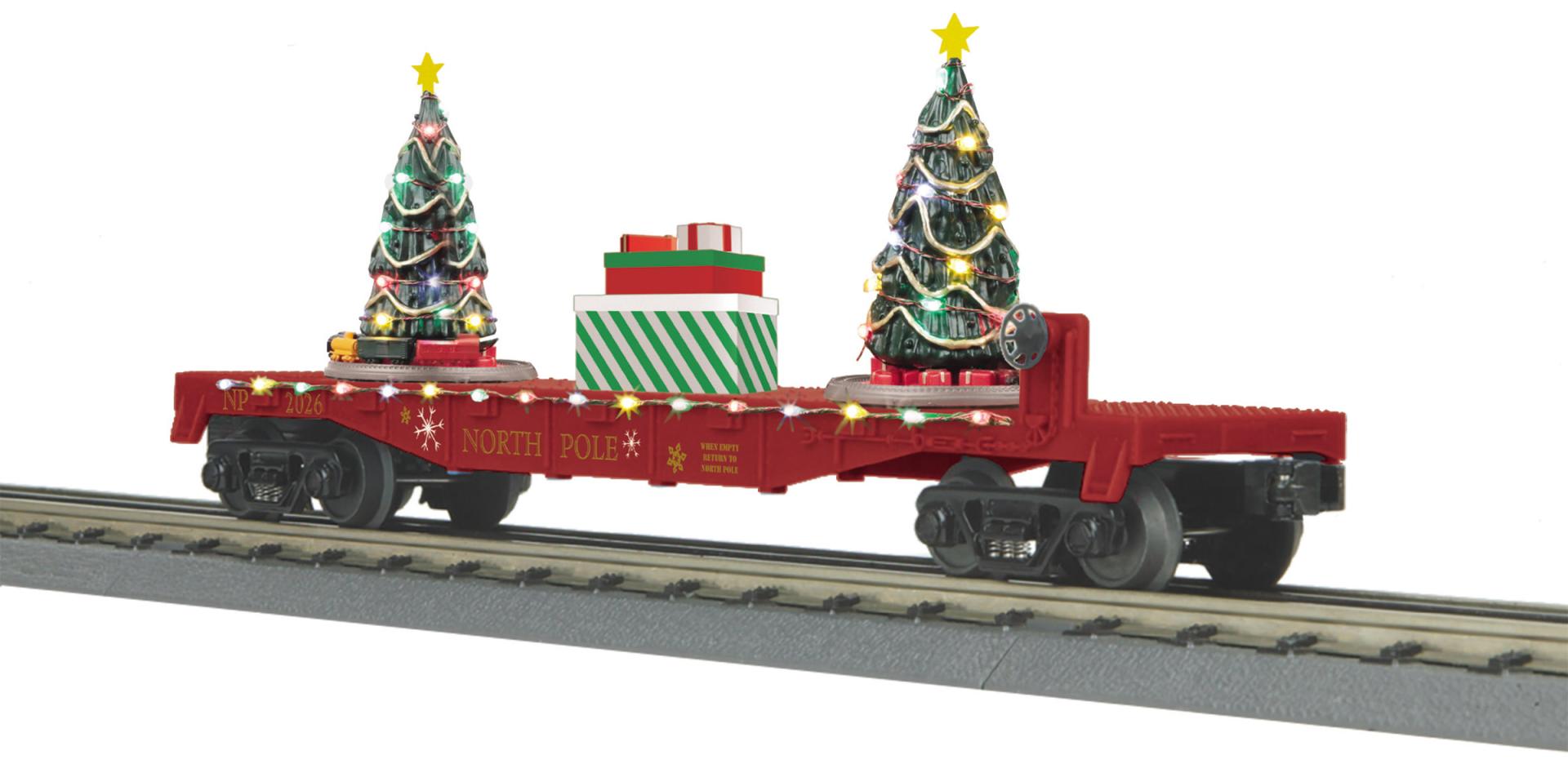 MTH 30-78605 - Flat Car "North Pole" #2026 w/ LED Lighted Christmas Trees