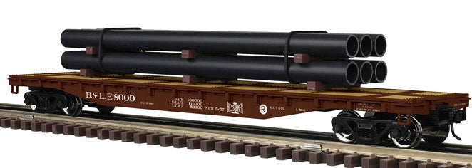 Atlas O 3002881 - Trainman - 52'6" Flat Car "Bessemer & Lake Erie" w/ Pipe Load (2-Rail)