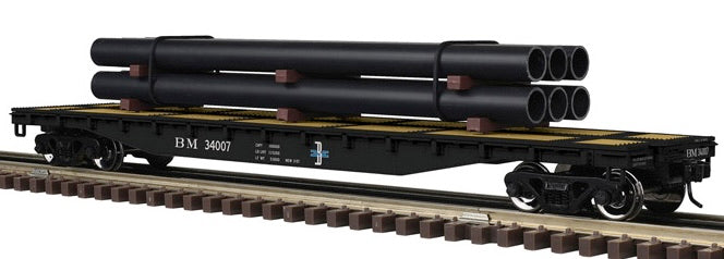 Atlas O 3001882 - Trainman - 52'6" Flat Car "Boston & Maine" w/ Pipe Load