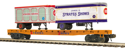 Atlas O 3002597 - Premier - Flat Car "Strates Shows" w/ 2 Trailers #16 - MrMuffin'sTrains