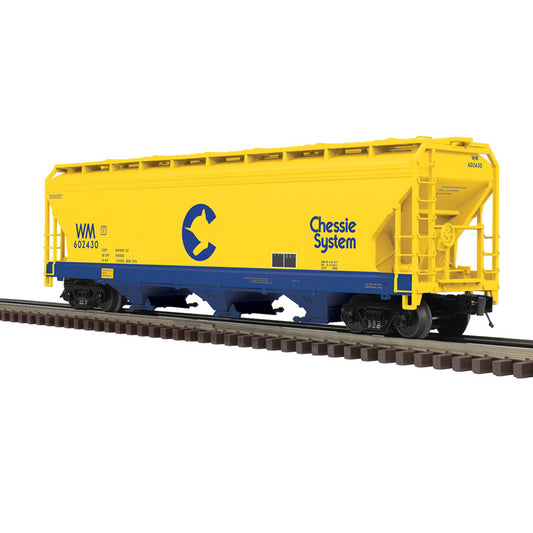 Atlas O 3003096 - Premier - 3-Bay Centerflow Covered Hopper Car "Chessie System" (Western Maryland) - MrMuffin'sTrains