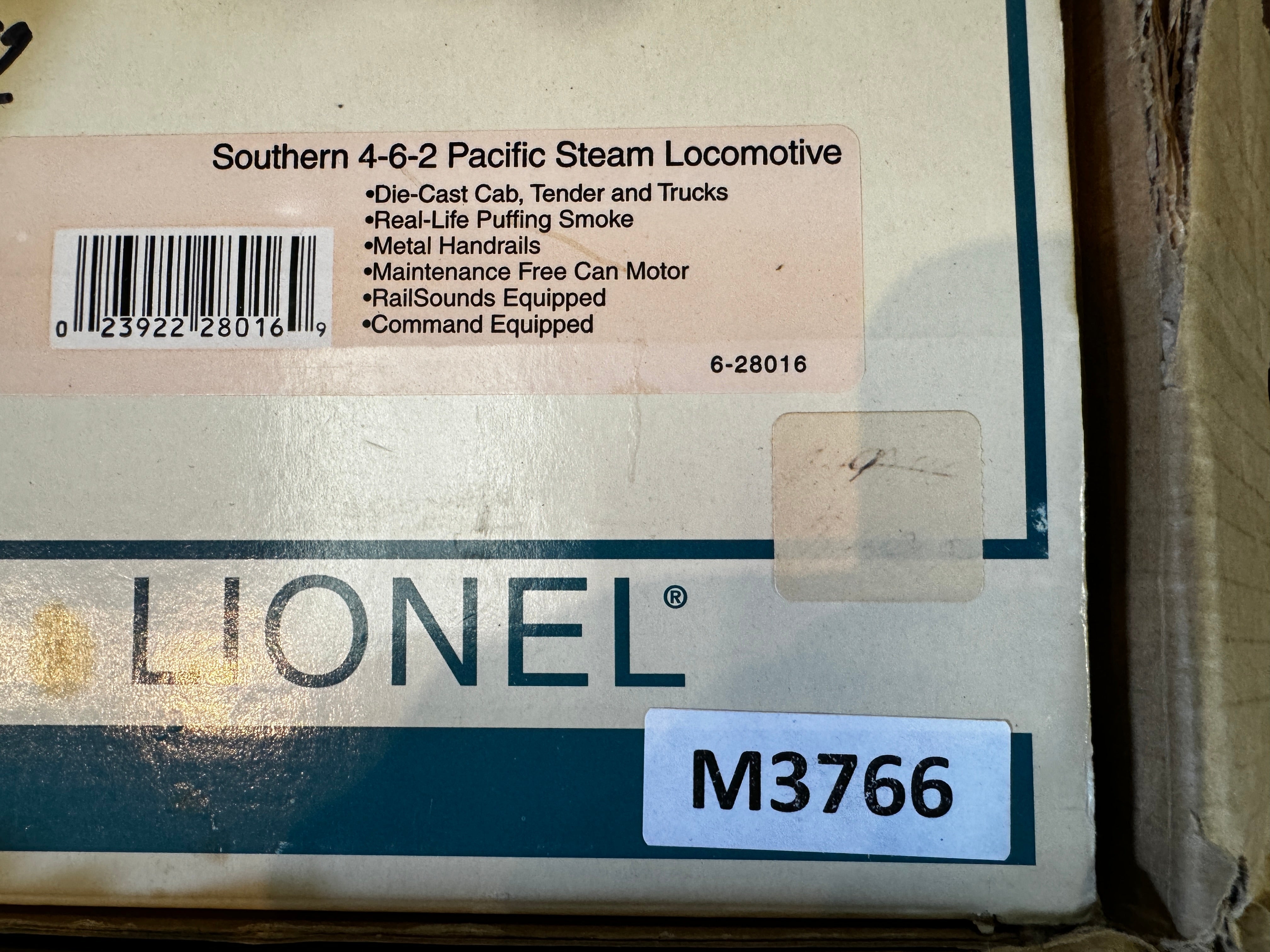 Lionel 6-28016 Southern 4-6-2 Pacific Steam Locomotive-Second hand-M3766