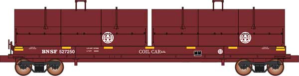 InterMountain HO 32576 - Evans 100-Ton Coil Car w/ Angled Hoods "BNSF" (Boxcar Red, Circle Cross Logo, Yellow conspicuity marks)