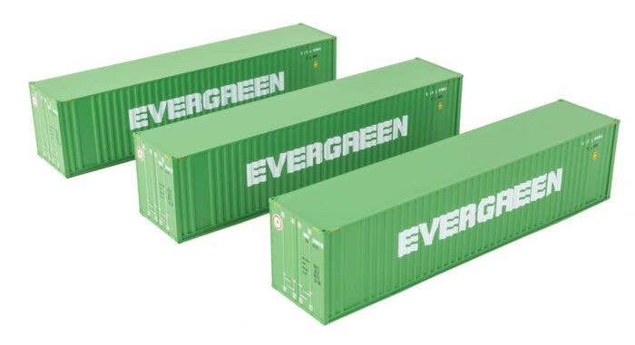 Walthers HO 949-18200 - SceneMaster - 40' Hi Cube Corrugated Container "Evergreen" w/ Flat Roof (3 Pack)