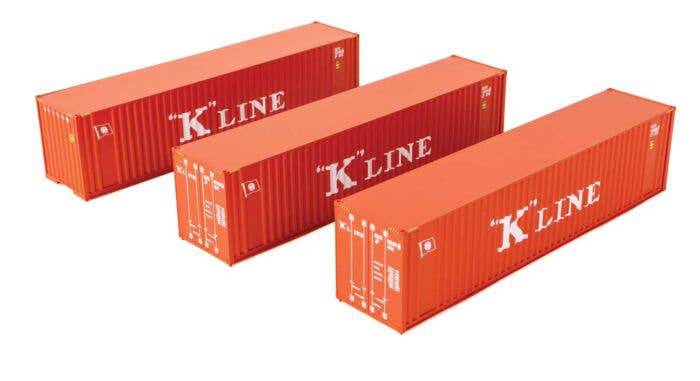 Walthers HO 949-18204 - SceneMaster - 40' Hi Cube Corrugated Container "K-Line" w/ Flat Roof (3 Pack)