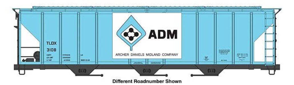 Walthers HO 910-49401 - Mainline - 50' Pullman-Standard PS-2CD 4427 3-Bay Covered Hopper "Archer-Daniels-Midland" #3114