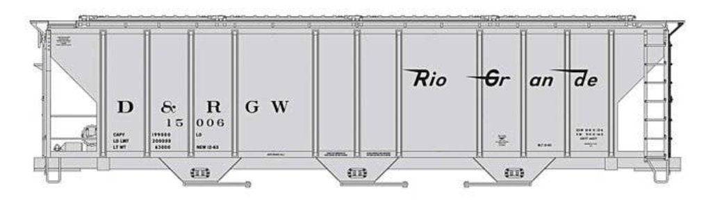 Walthers HO 910-49411 - Mainline - 50' Pullman-Standard PS-2CD 4427 3-Bay Covered Hopper "Denver & Rio Grande Western" #15095
