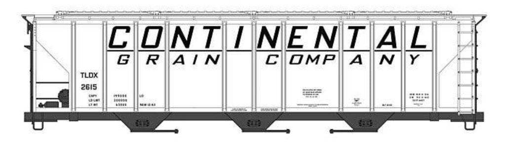Walthers HO 910-49424 - Mainline - 50' Pullman-Standard PS-2CD 4427 3-Bay Covered Hopper "Continental Grain Co. TLDX" #2615