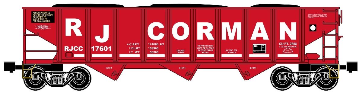 Ready Made Trains RMT-66299-21 - 3-Bay Covered Hopper Car "RJ Corman"