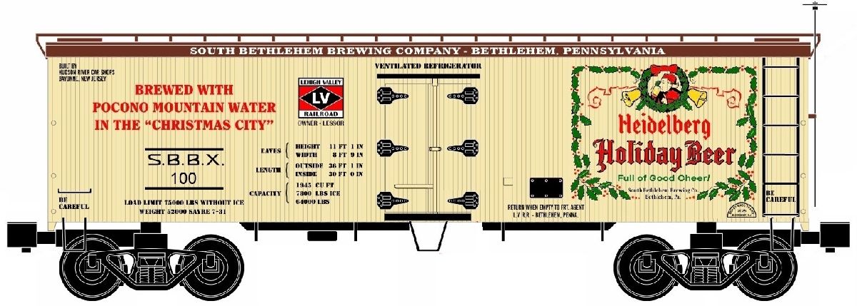 Ready Made Trains RMT-86199-179 - 36' Woodside Reefer Car "Lehigh Valley" (Heidelberg Holiday Beer)