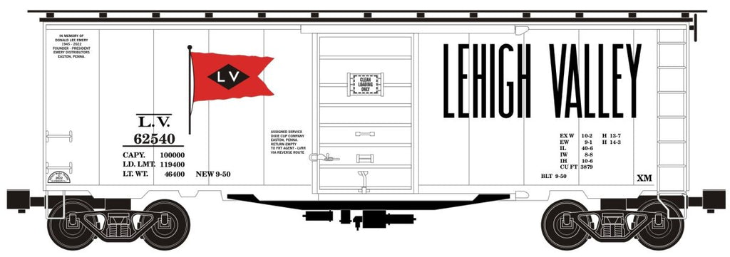 Ready Made Trains RMT-96438 - 40" PS-1 Boxcar "Lehigh Valley" (White)