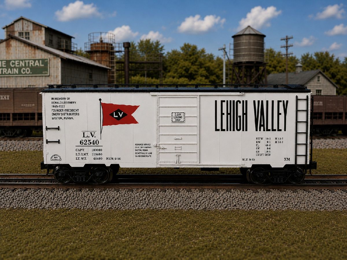 Ready Made Trains RMT-96438 - 40" PS-1 Boxcar "Lehigh Valley" (White)